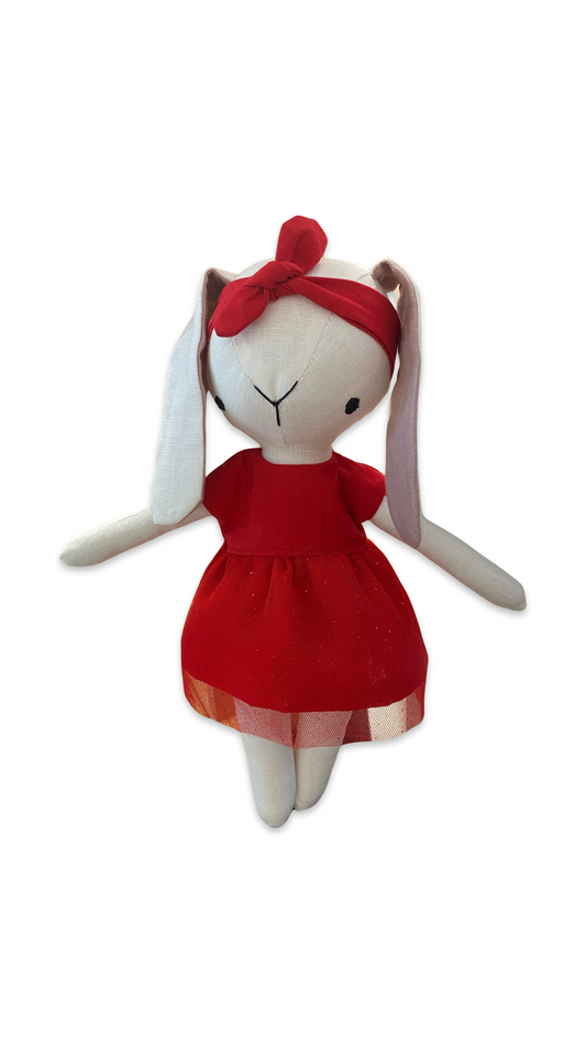 Linen Rabbit red Christmas dress