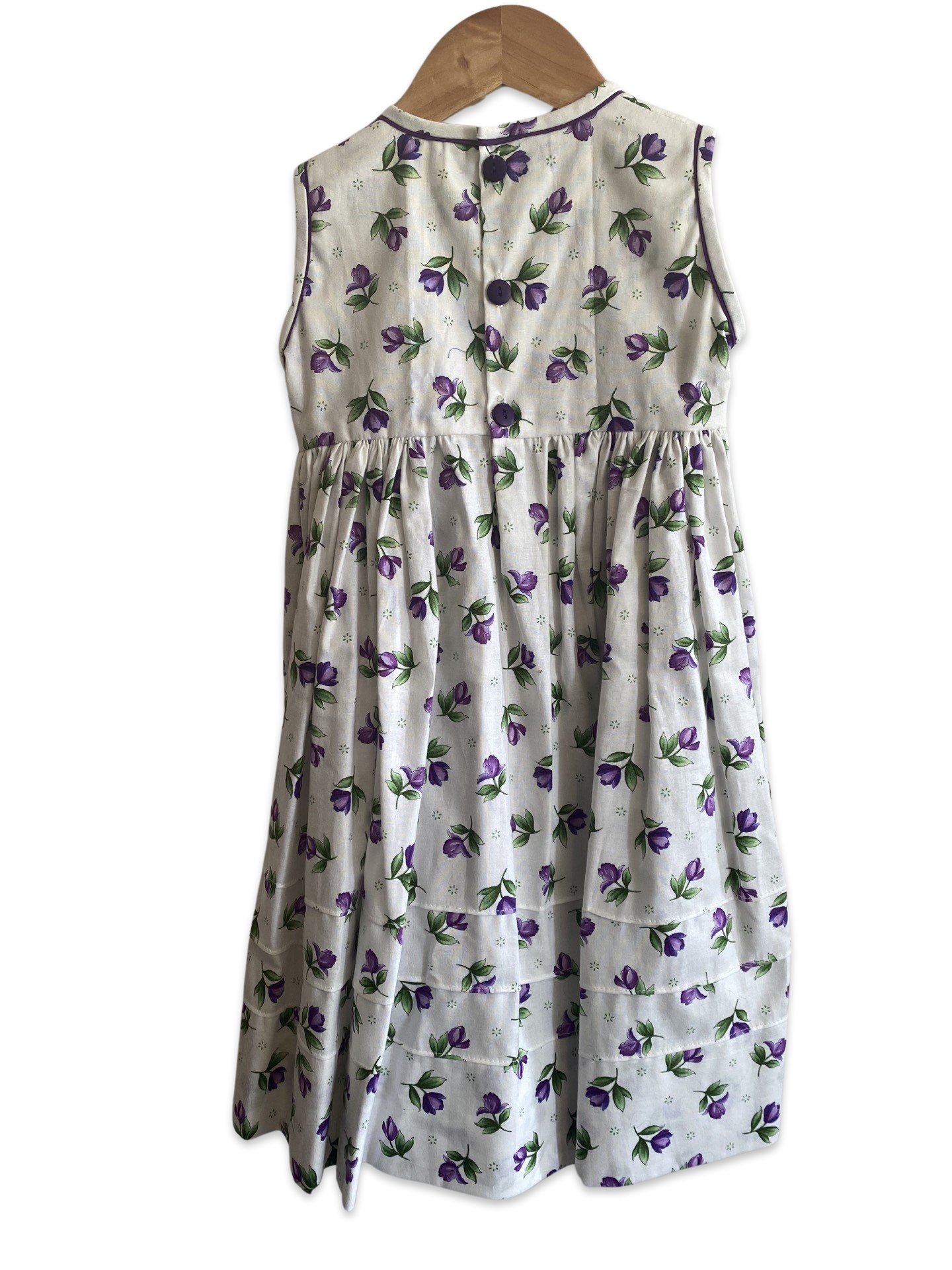 Purple Floral - hand smocked dress short sleeves - size 3