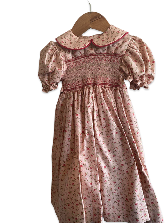 Pink floral - hand smocked dress - size 2