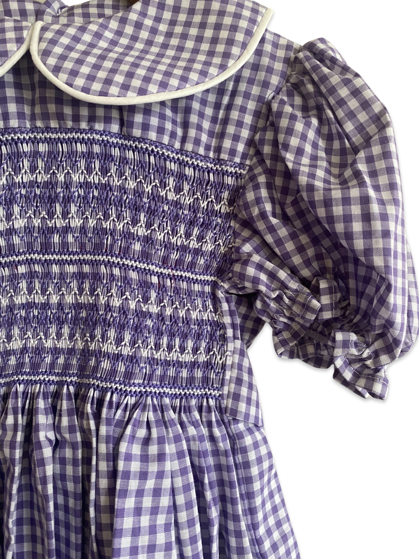 Purple gingham - hand smocked dress - size 2