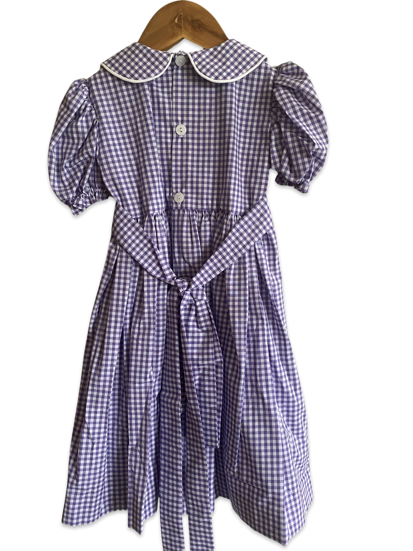 Purple gingham - hand smocked dress - size 2