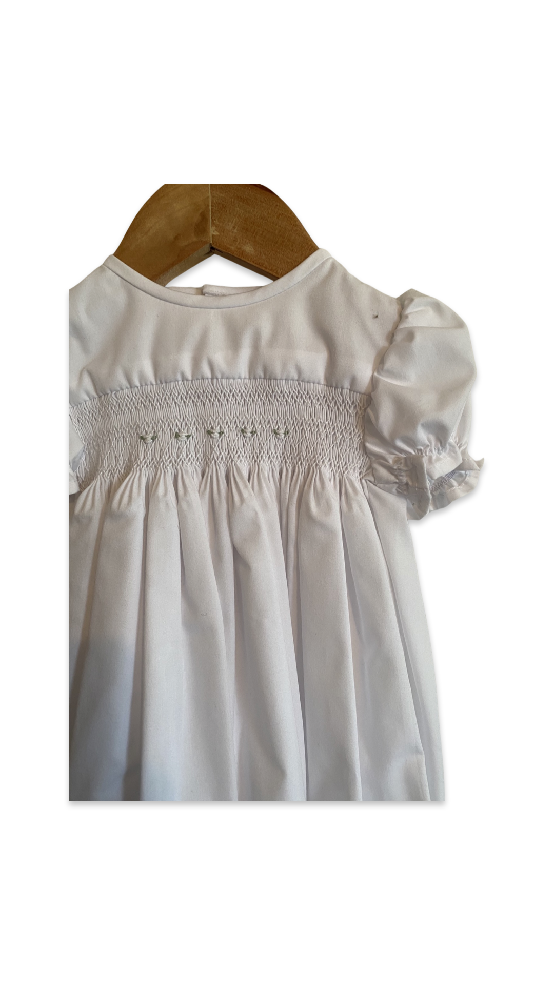 White hand smocked dress - size 6 months