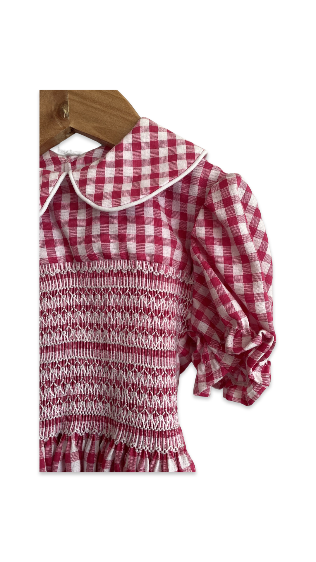 Pink gingham - hand smocked dress - size 2