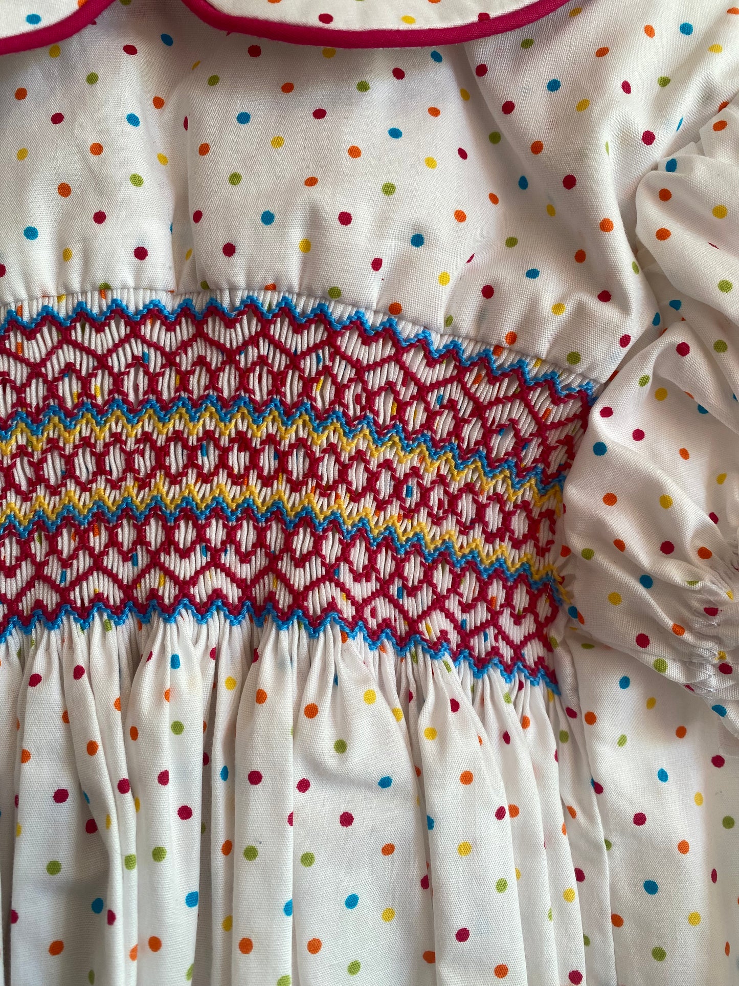 Rainbow dots hand smocked dress - size 1