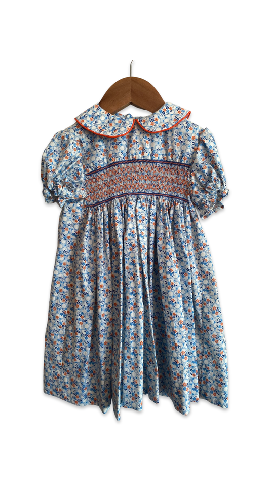 Blue and orange hand smocked dress - size 1