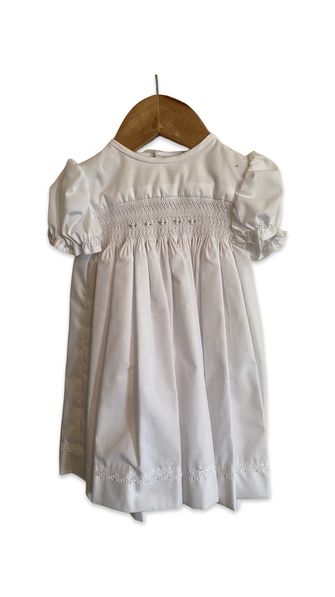 White hand smocked dress - size 6 months