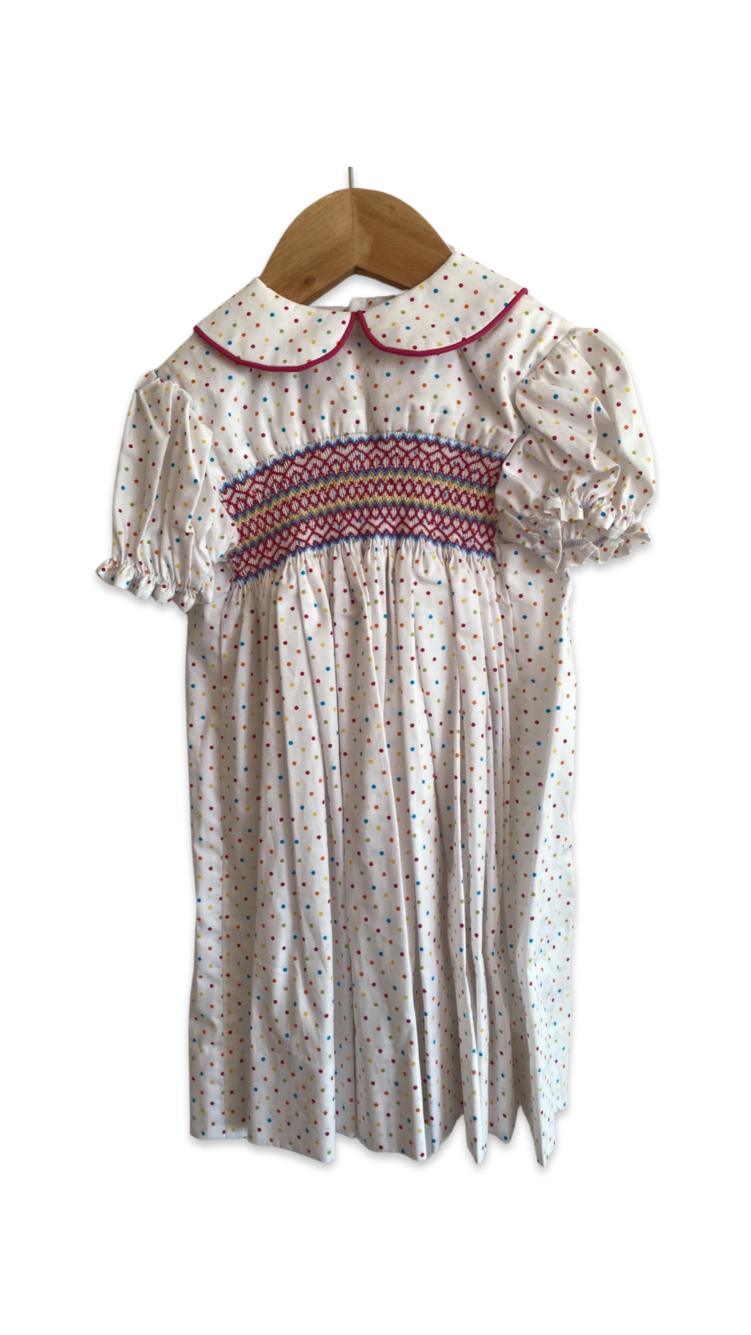 Rainbow dots hand smocked dress - size 1