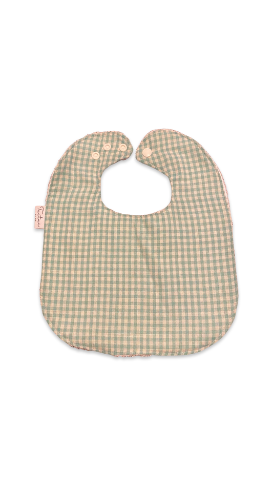 Mint gingham feeder bib