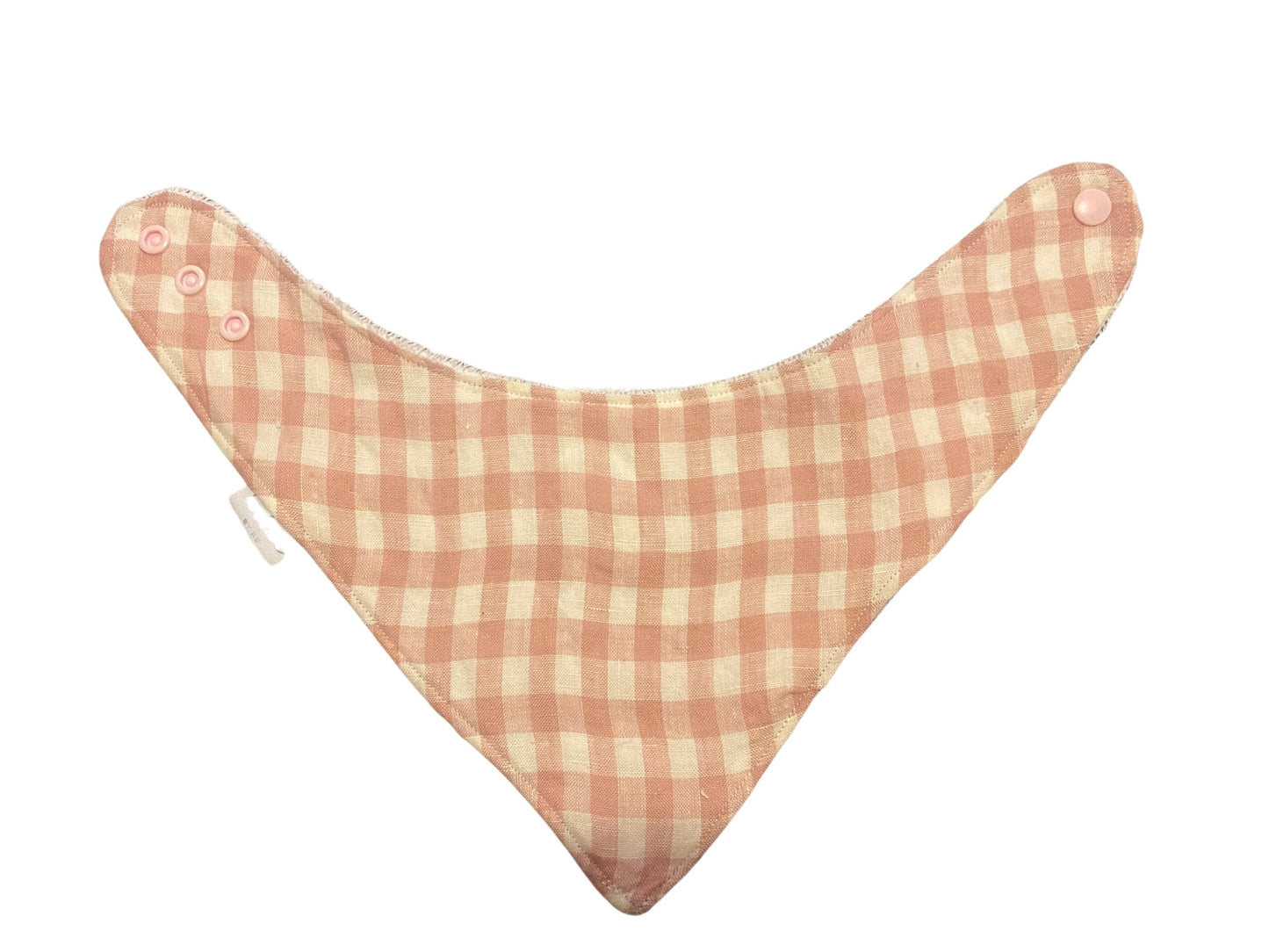 Pink linen gingham bandana bib