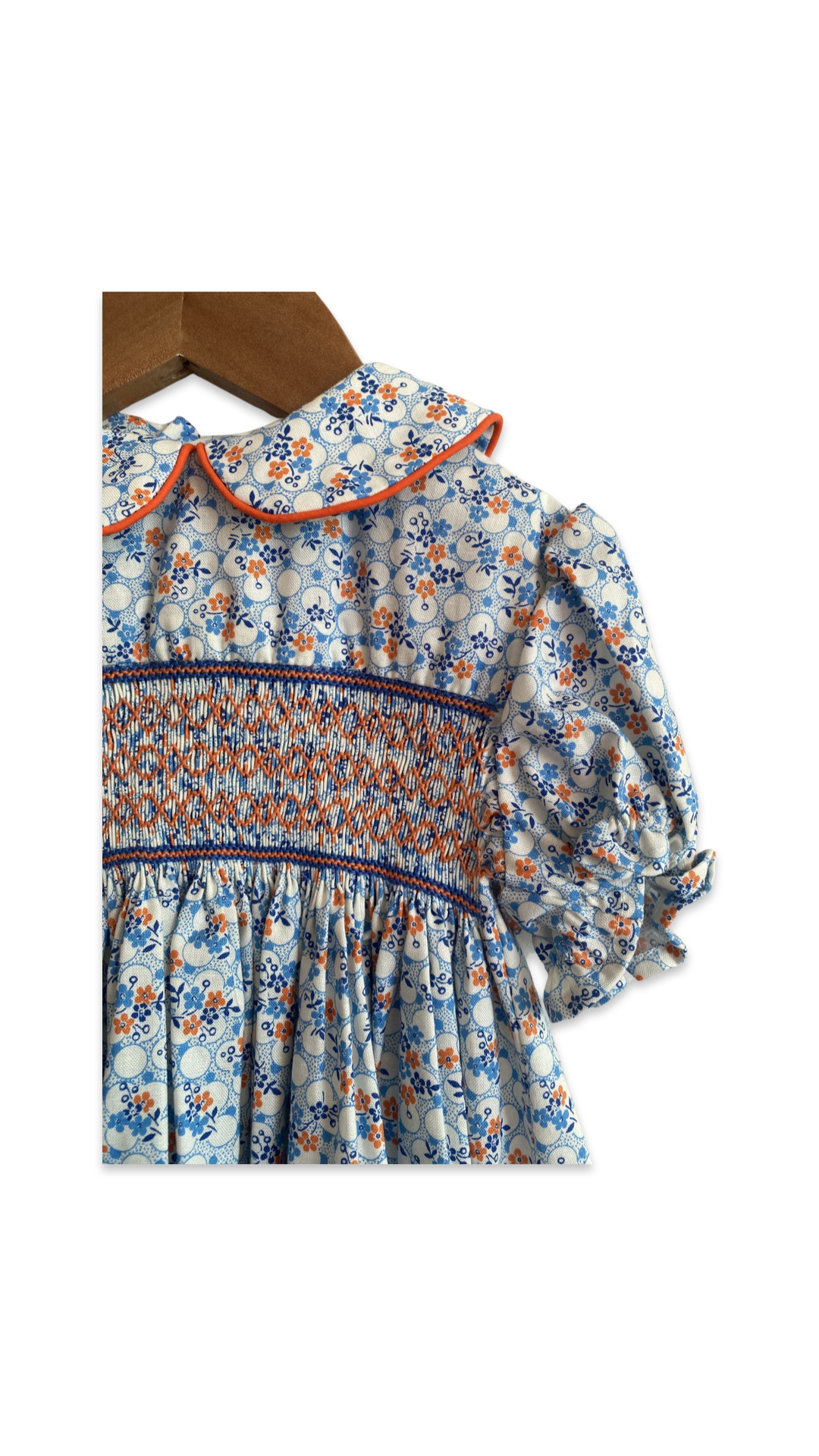 Blue and orange hand smocked dress - size 1