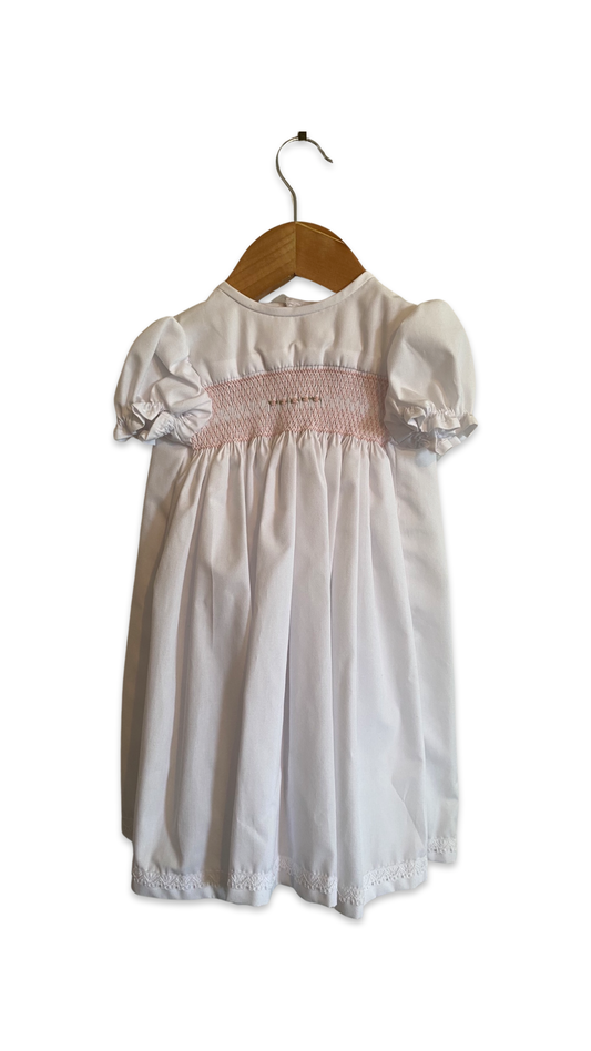 White hand smocked dress - size 6 months