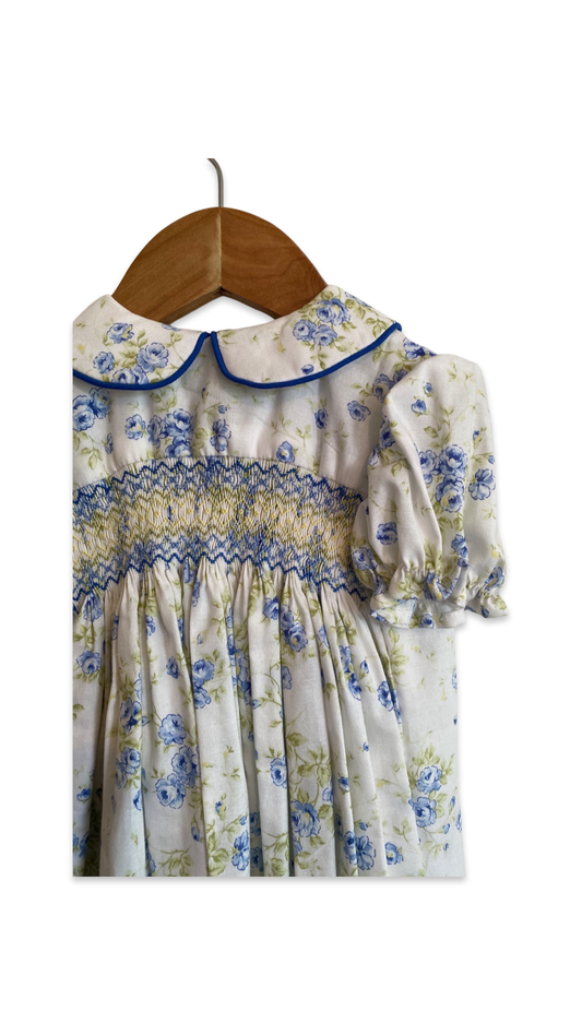 Blue roses hand smocked dress - size 1