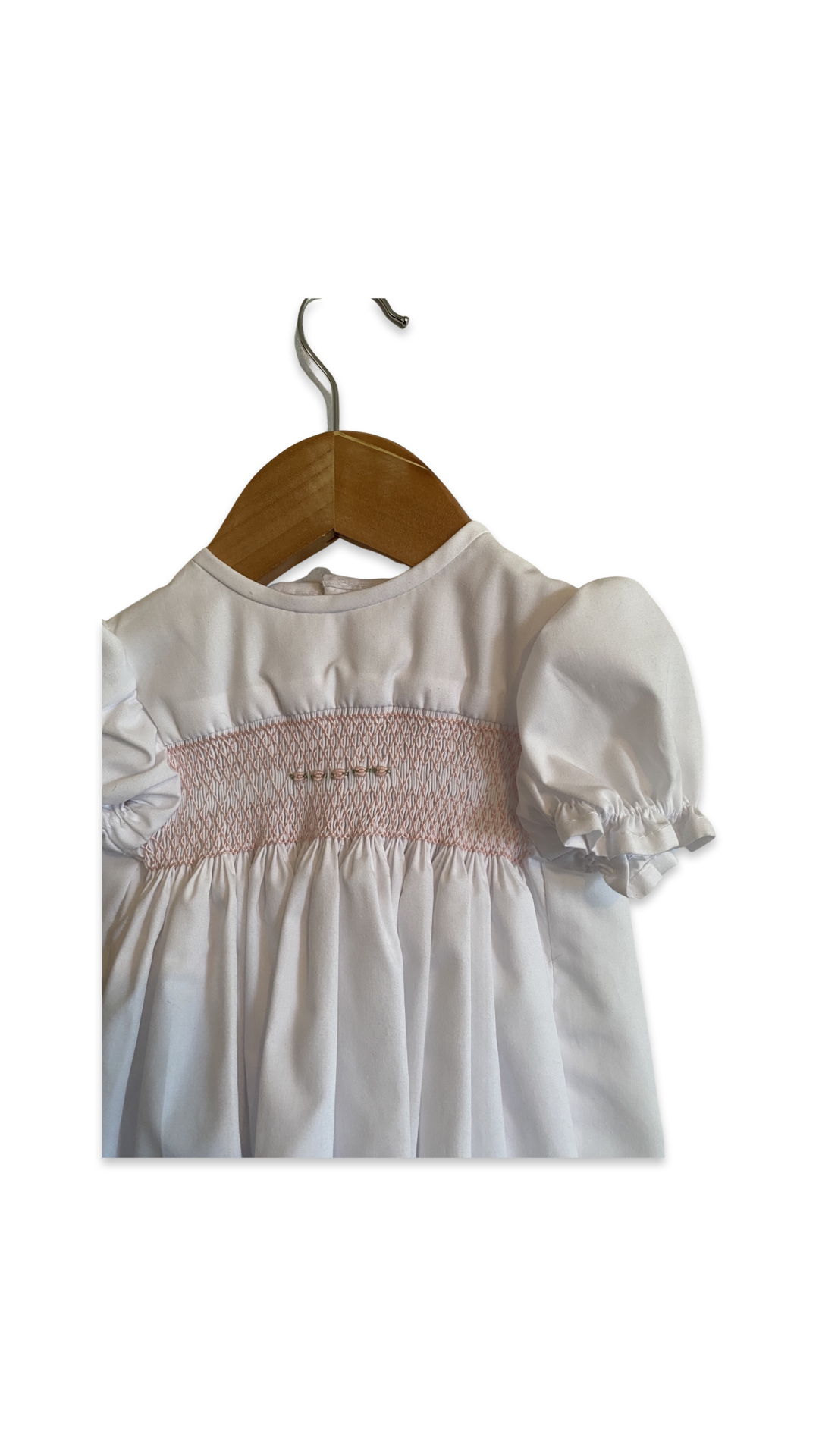 White hand smocked dress - size 6 months