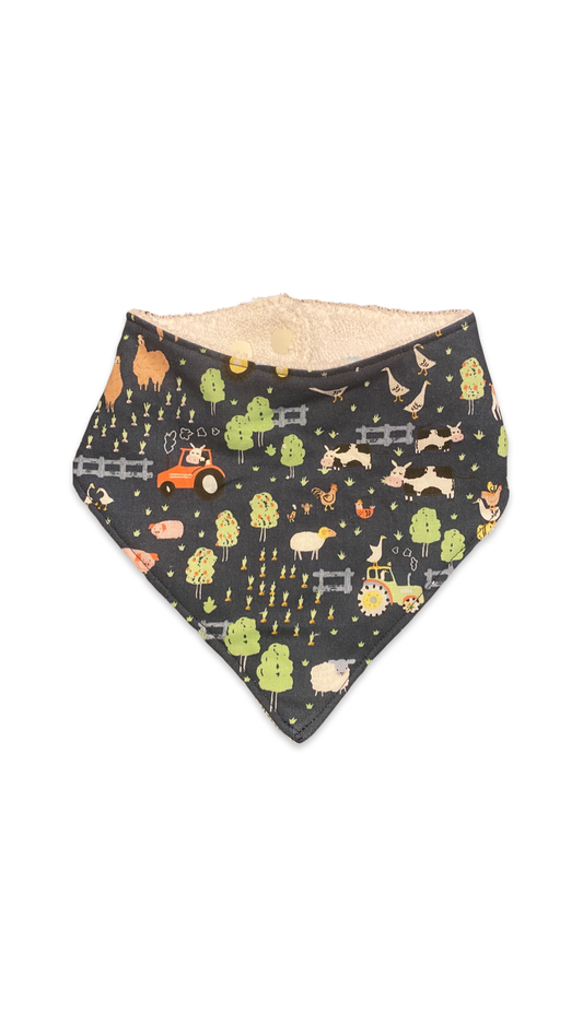 Navy farm yard bandana bib